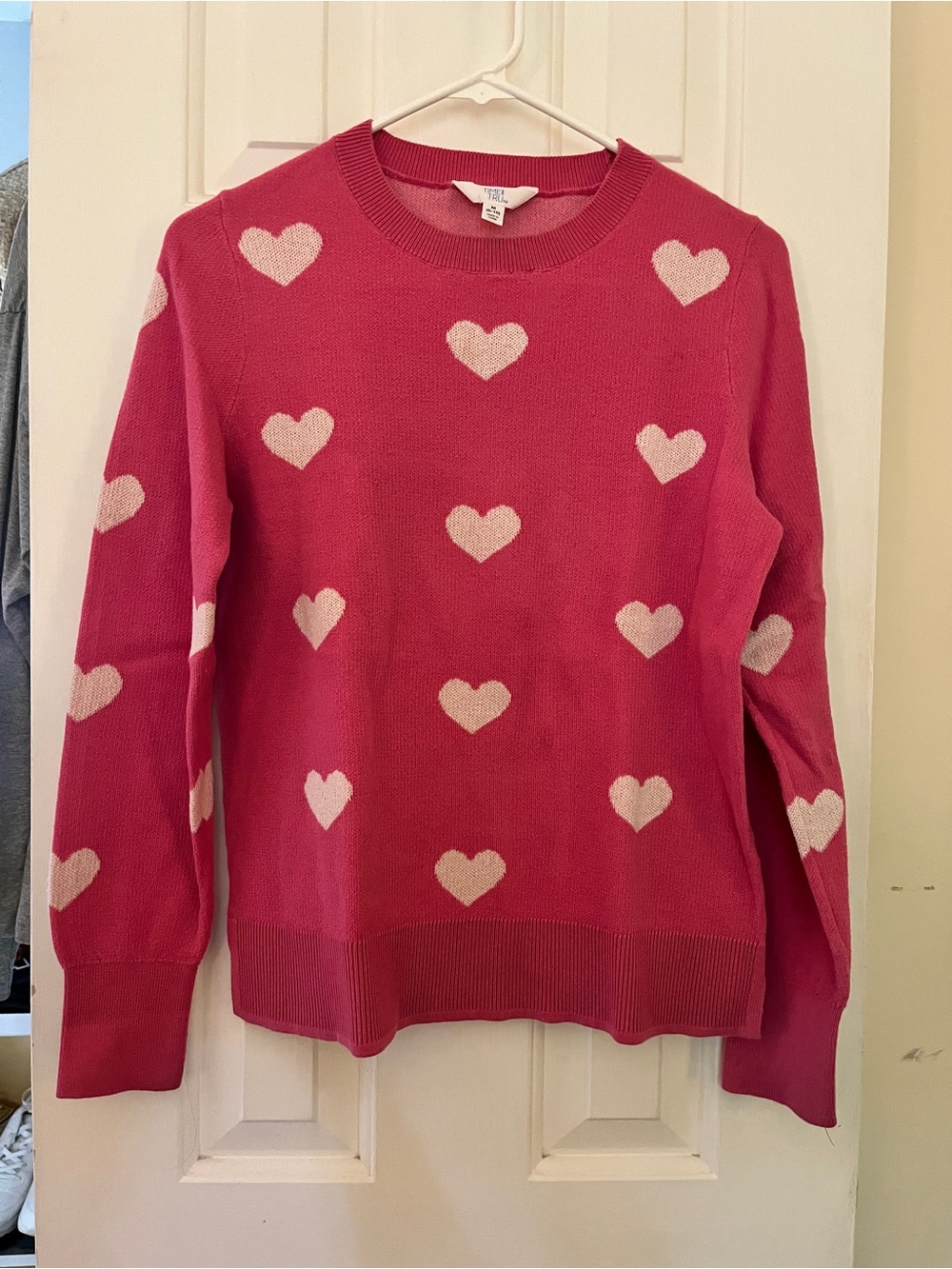 Pink Heart Pattern Crewneck Sweater - Women